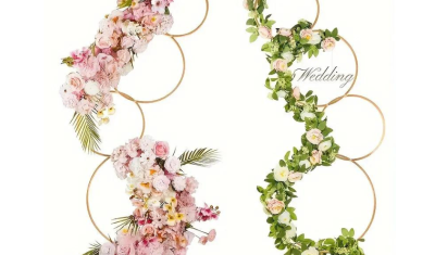 Arche en anneau métallique dorée - location de décors de mariage à Genève