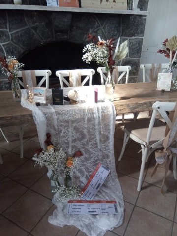 Table des mariés, thème mariage champêtre et voyage