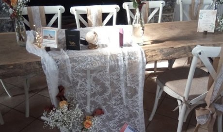 Table des mariés, thème mariage champêtre et voyage